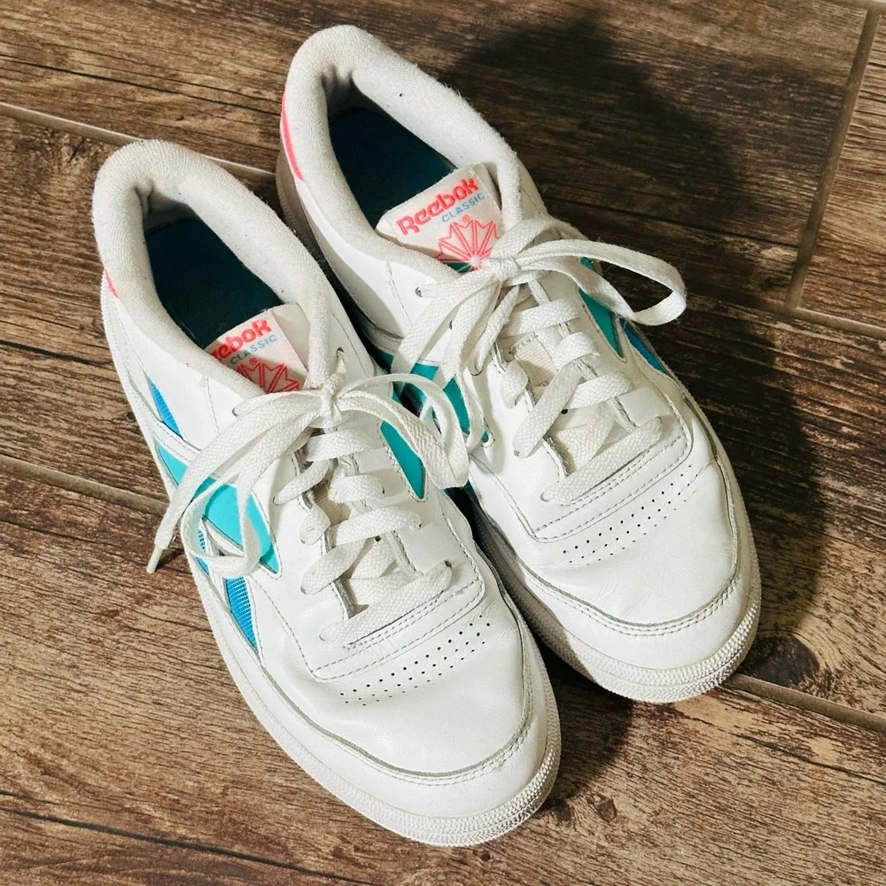 Womens Reebok Club C Revenge Mark - Size 9 - 90's Look  Athletic Shoes Pink Teal